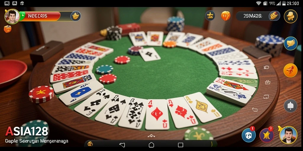 Screenshot gameplay ASIA128 dengan suasana permainan Gaple yang seru.