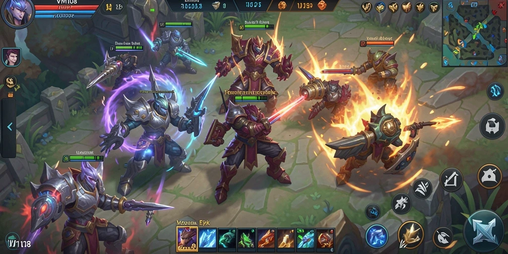 Gameplay seru dengan strategi tim di arena MOBA.
