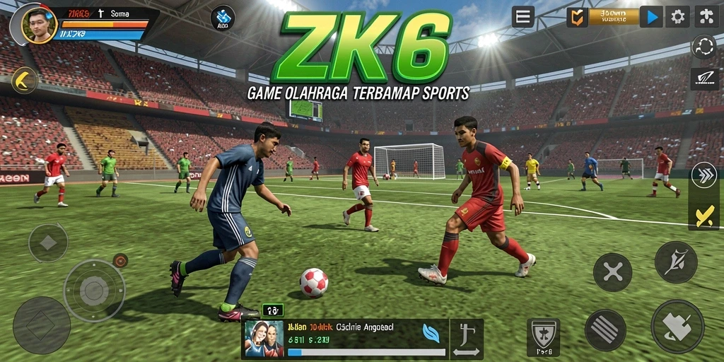 Tangkapan layar utama ZK6 menampilkan aksi seru dalam permainan olahraga.